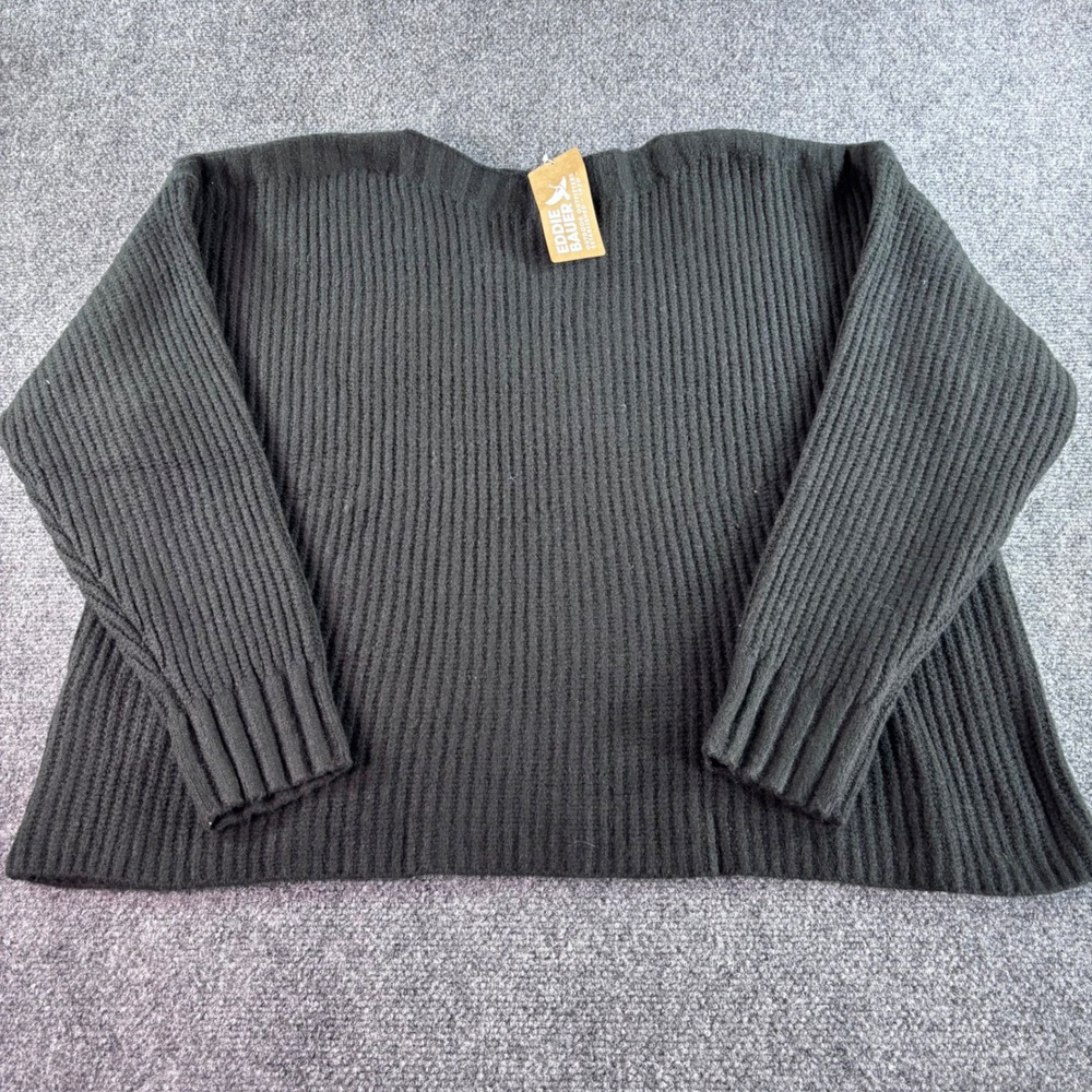 NEW Eddie Bauer Ribbed Knit Sweater Womens XL‎ Black Alpine Route NWT Wool Blend